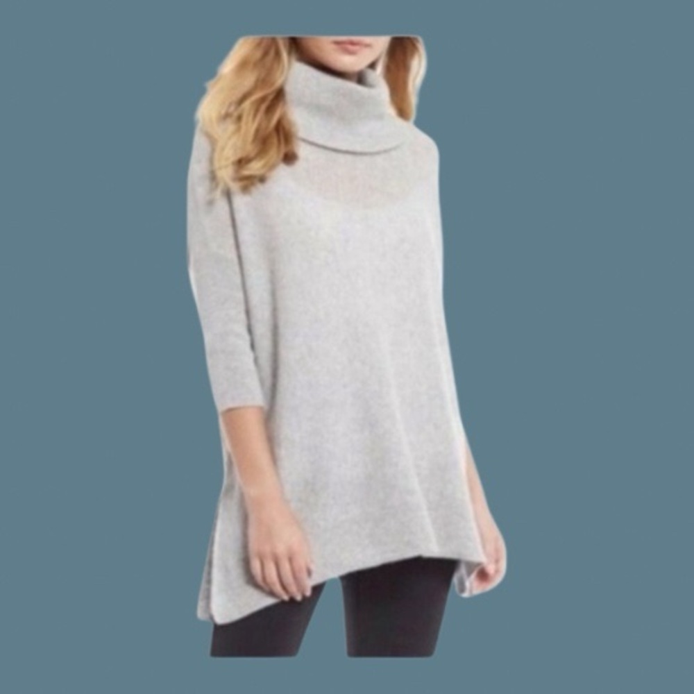 Antonio Melani sz M 100% Cashmere Cowl Neck Sweater relaxed tunic 3/4 sleeve